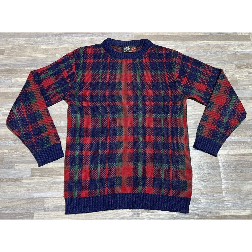Vintage Robert Bruce Plaid Sweater Men’s Medium Knit Grubb Stuff Blue Red Green